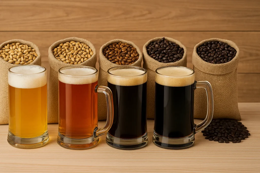 distintos tipos de malta de cerveza y sus colores